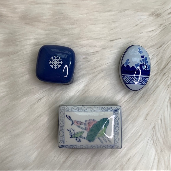 3 vintage ceramic boxes lidded blue - Picture 2 of 10